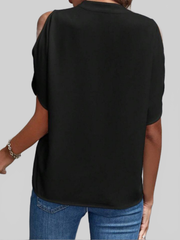 Women Notched Cold Shoulder Half Sleeve Blouse