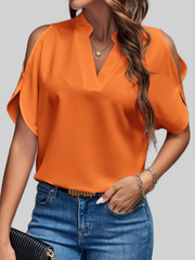 Women Notched Cold Shoulder Half Sleeve Blouse