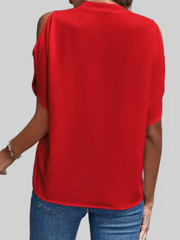 Women Notched Cold Shoulder Half Sleeve Blouse