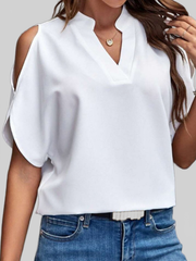 Women Notched Cold Shoulder Half Sleeve Blouse