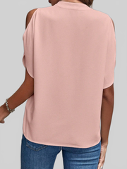Women Notched Cold Shoulder Half Sleeve Blouse