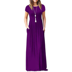 Women's Short Sleeve Loose Casual Long Dresses with Pockets