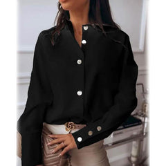 Women's Solid Colored Long Sleeve Button Standing Collar Basic Tops